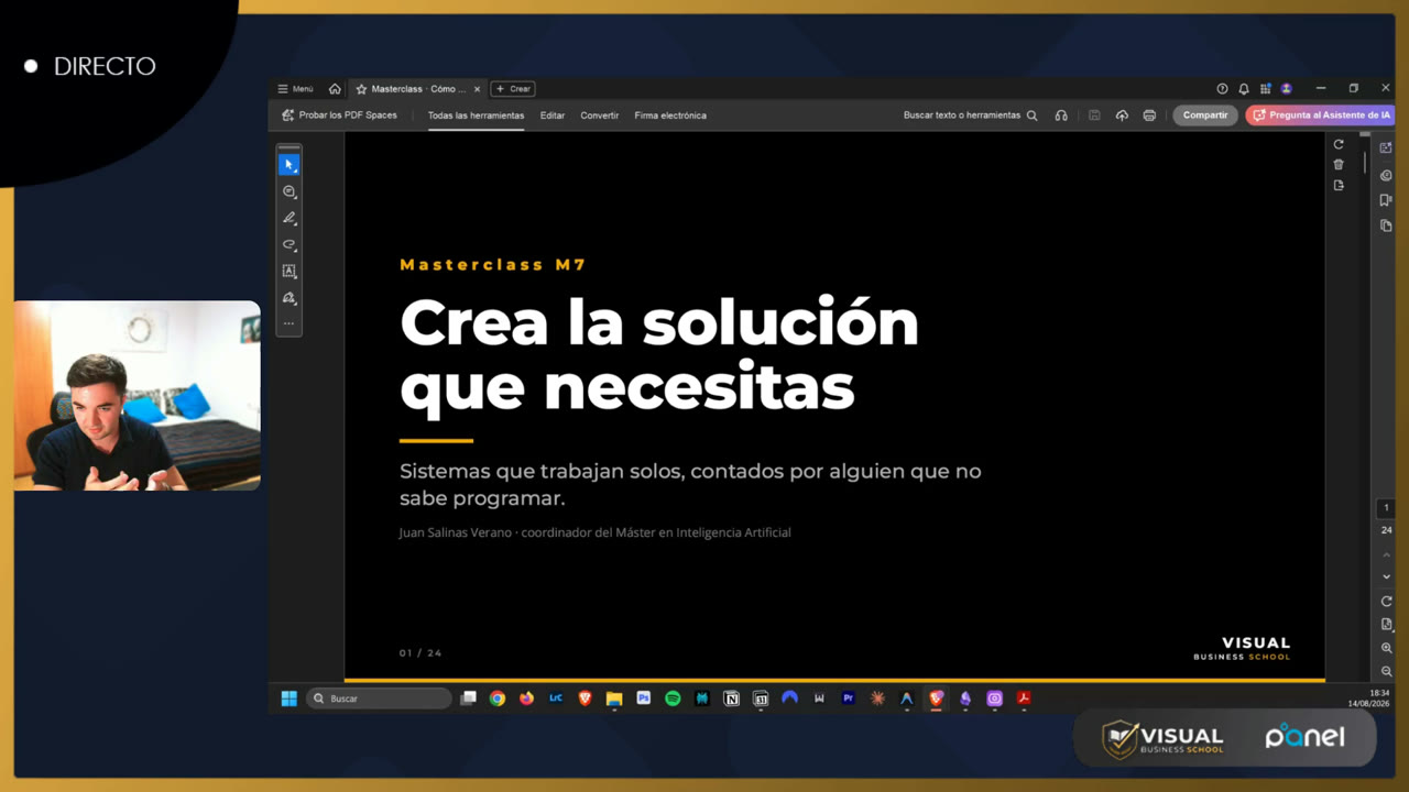 Juan Salinas en directo dando la masterclass «Crea la solución que necesitas»